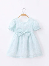 1pc Girls' Sweet Puff Sleeve Dress With 3D Bow Decoration, Mesh Princess Dress For Summer
